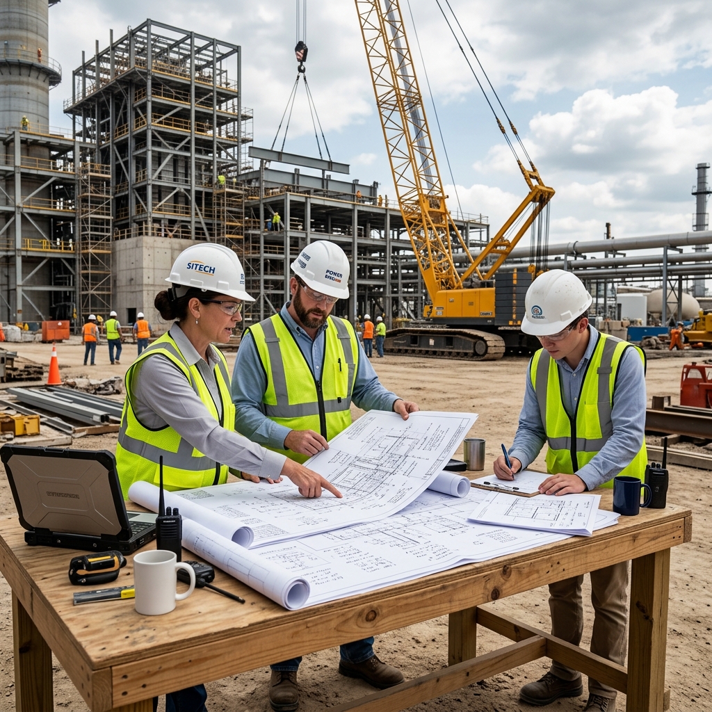 LLOYDZ engineers reviewing project plans on site