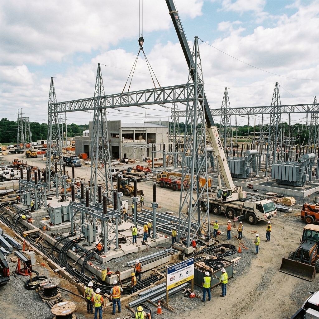 132kV substation construction for power transmission